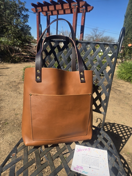 Portland Leather Handbags - Classic Honey Leather Tote with Dark Brown Handles Medium Portland Leather